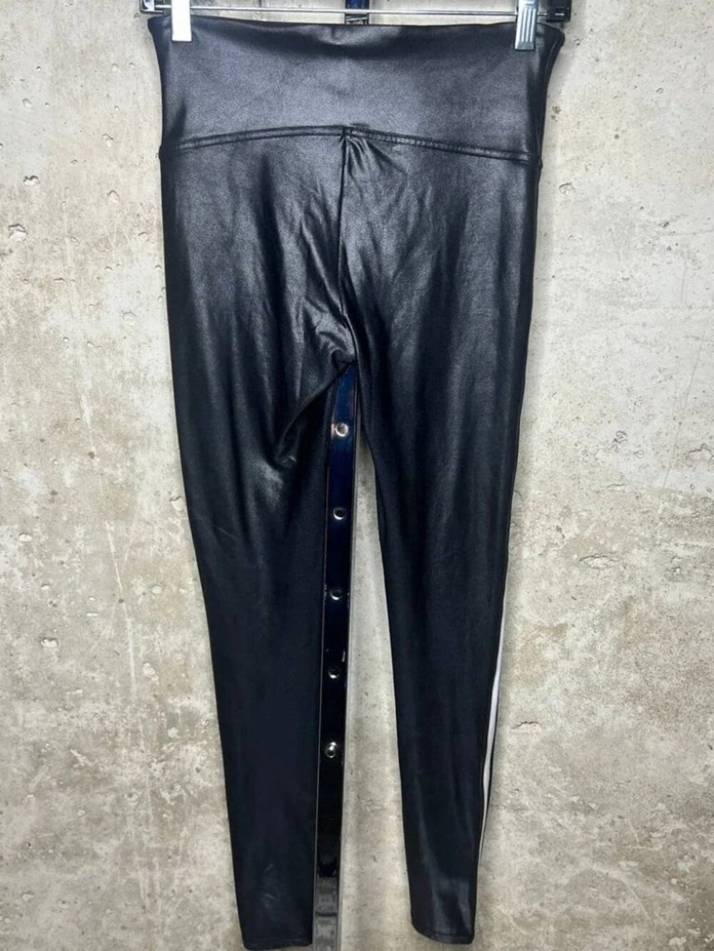 Spanx Faux Black Leather Side Stripe Leggings, Size Small - Picture 6 of 7